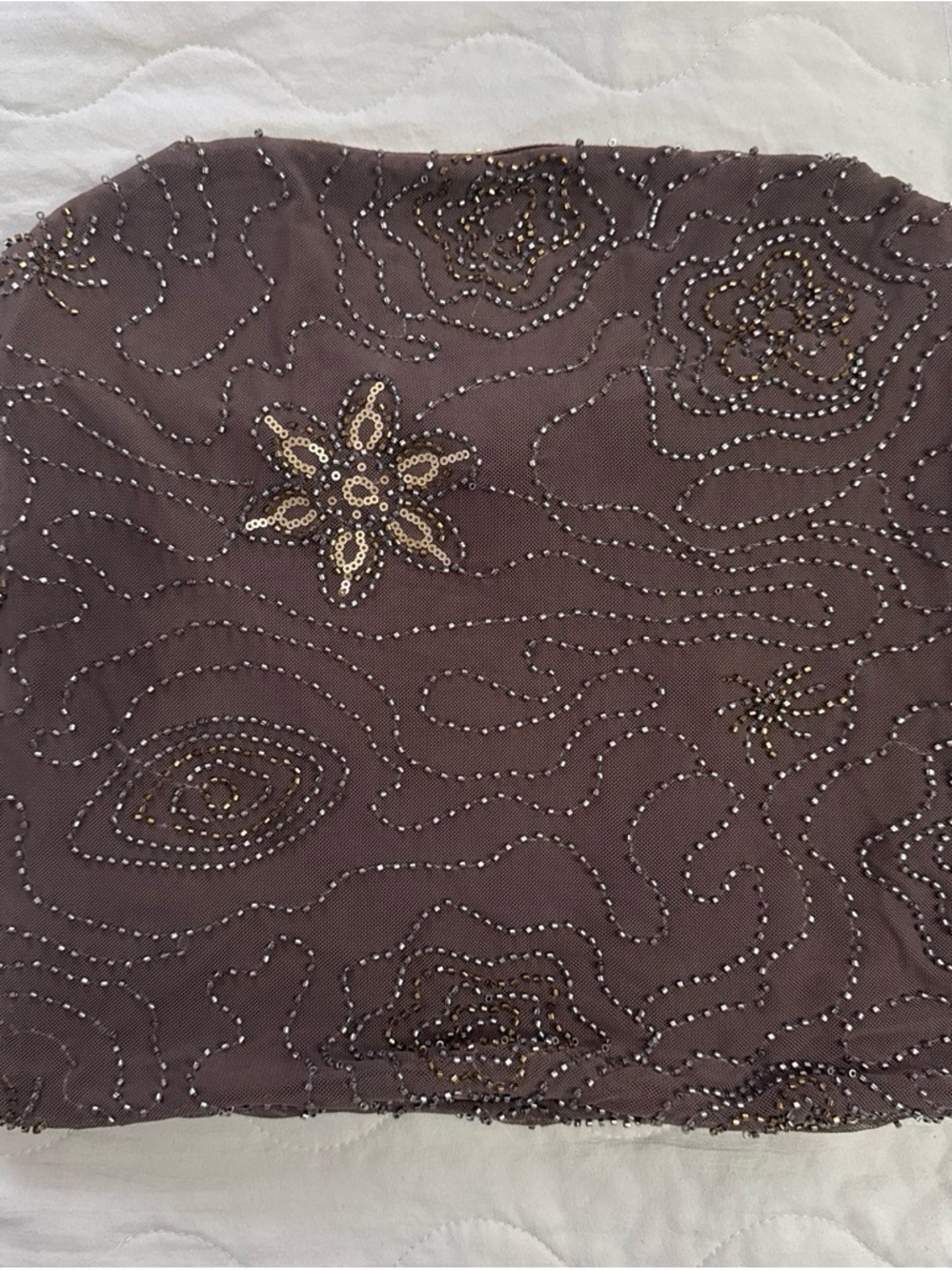 Embellished Beaded Strapless Top in Dusty Mauve